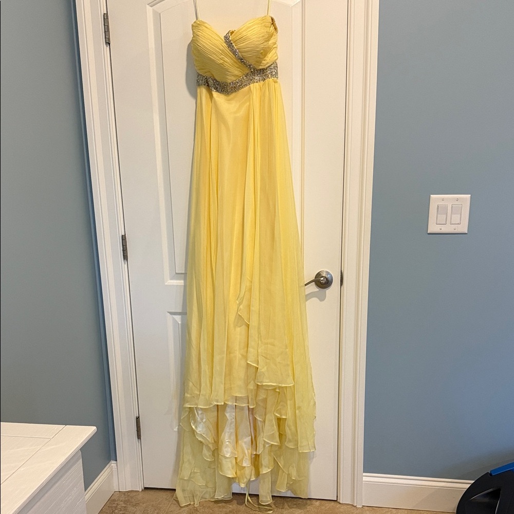 Yellow One-Shoulder Evening/Prom Formal Dress with Silver Accents